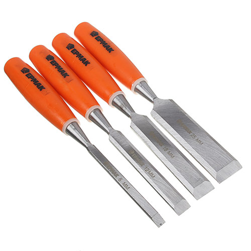 Стамеска 6мм, 12мм, 18мм, 25 мм, набор 4шт пласт. ручка, 1/36