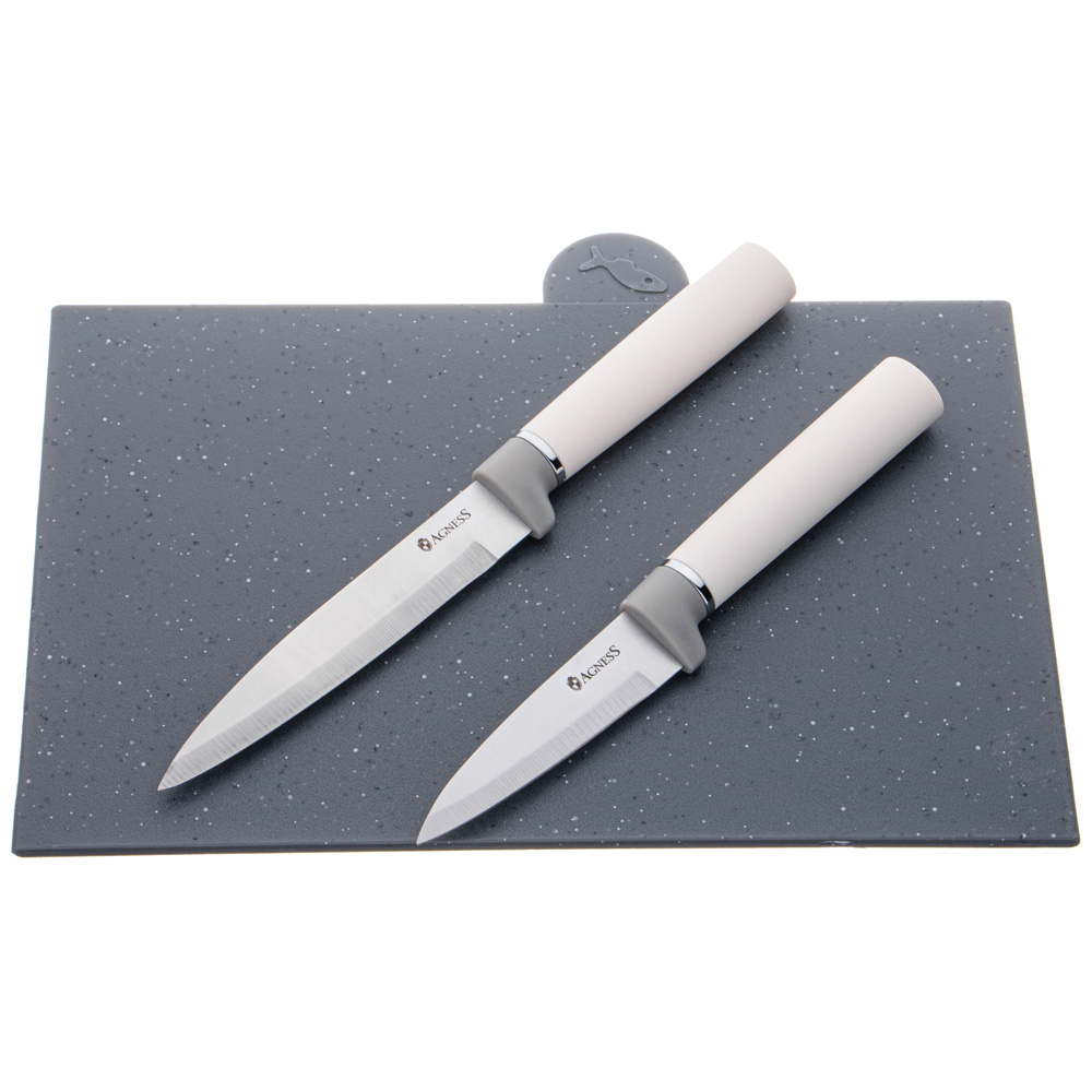НАБОР AGNESS ИЗ 10ПР: 5 НОЖЕЙ, 4 ДОСКИ И ПОДСТАВКА, ЦВЕТ: СЕРЫЙ