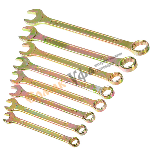 Ключ рожково-накидной набор 8пр ЕРМАК 8-19 мм, желтые, 736-079, 1/40