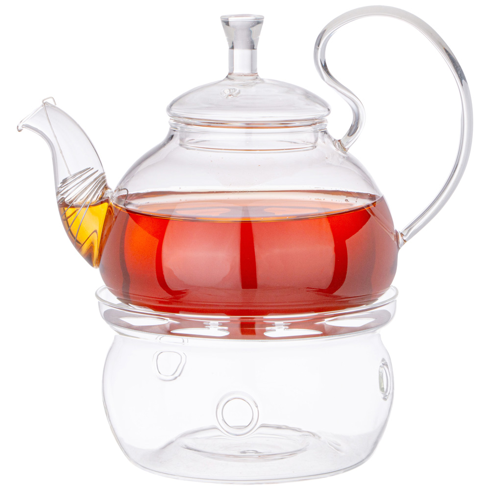 ЧАЙНИК ЗАВАРОЧНЫЙ AGNESS С ФИЛЬТРОМ ИЗ НЖС И СТЕКЛ. ПОДСТАВКОЙ ДЛЯ ПОДОГРЕВА 600 МЛ, КОР=18 НАБОР.