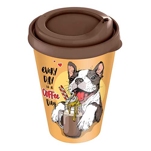 Стакан с крышкой 420 мл Homver 221133924/01, с декором, темно-коричневый