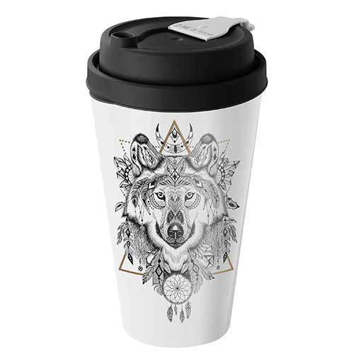 Стакан с крышкой 550 мл Homver 223104130/01, с декором, с клапаном, черный