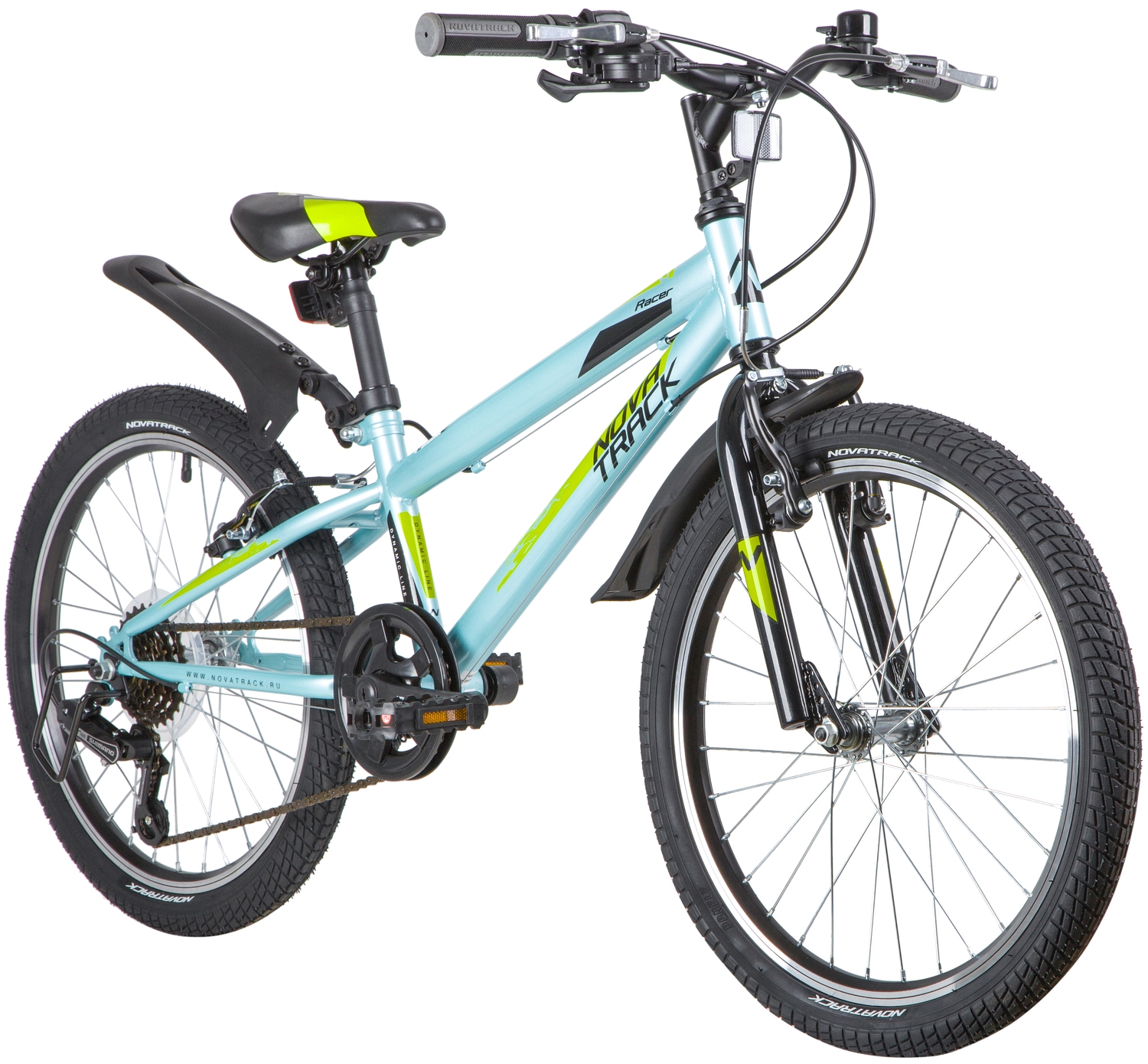 Велосипед NOVATRACK 20, RACER, голубой, сталь, 6 скор., Microshift TS38-6/Shimano, V-Brake