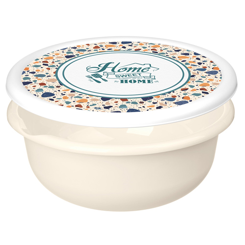 Миска с крышкой 2.1 л Homver Modena 223133925/01, с декором Терраццо светло-бежевая