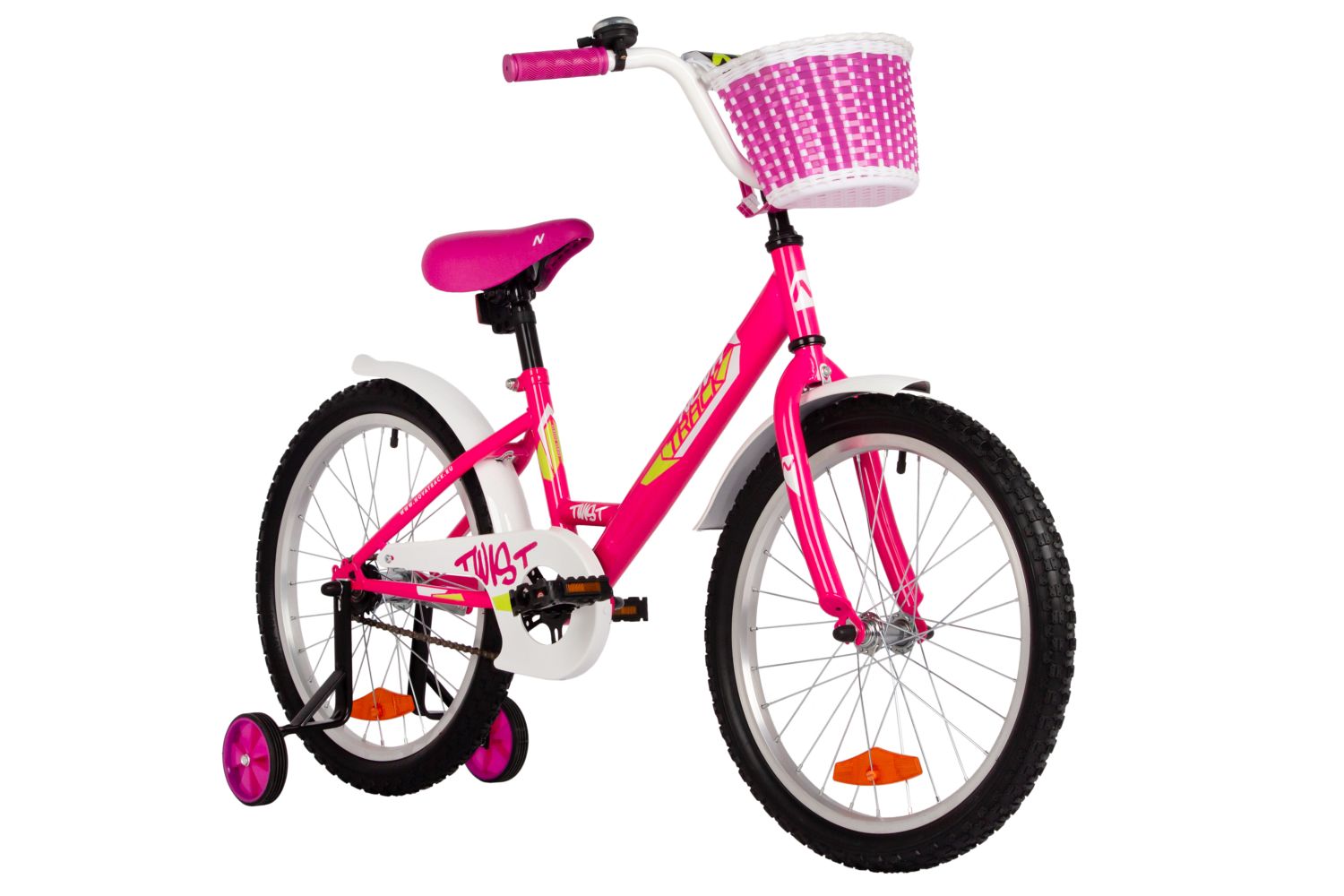 Велосипед NOVATRACK 20, TWIST розовый, тормоз нож, крылья корот, защита цепи, корзина