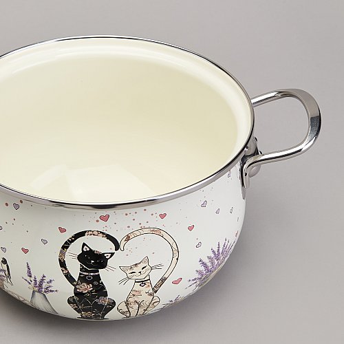 КАСТРЮЛЯ AGNESS ЭМАЛИРОВАННАЯ СО СТЕКЛЯННОЙ КРЫШКОЙ СЕРИЯ, LAVANDER CATS,  2, 8 Л ДИА. 20СМ