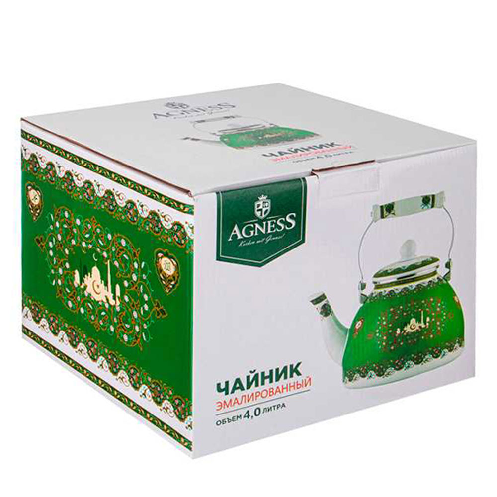 ЧАЙНИК AGNESS ЭМАЛИРОВАННЫЙ, СЕРИЯ СУРА 4 Л, КОР=8ШТ., 2Й СОРТ