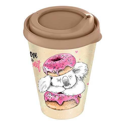 Стакан с крышкой 420 мл Homver 221133827/01, с декором, бежевый