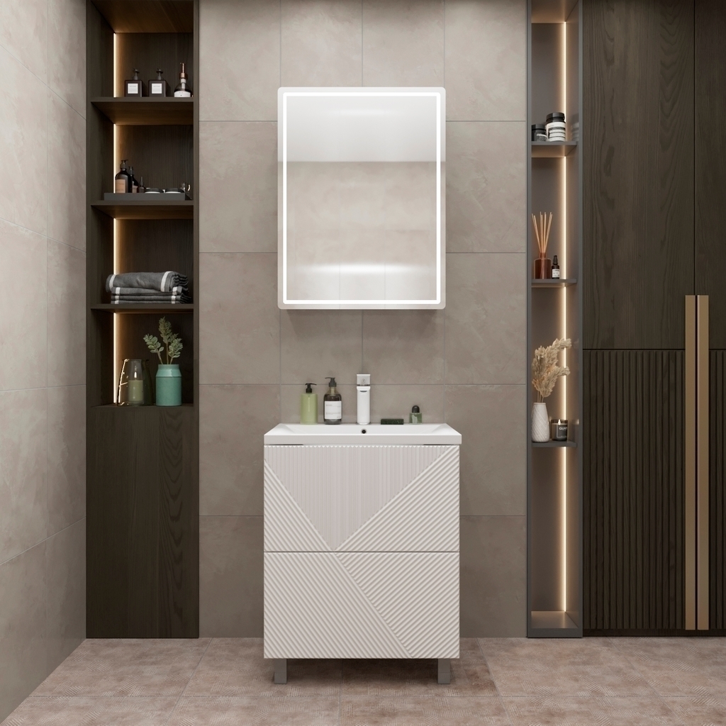 Тумба д/ванной, ВЕКТОР-65,  ОТДЕЛЬНО ПРИОБРЕТАЕТСЯ РАКОВИНА, push-to-open, под раковину Нелли-65, MIXLINE, ПВХ, раковина в комплект не входит