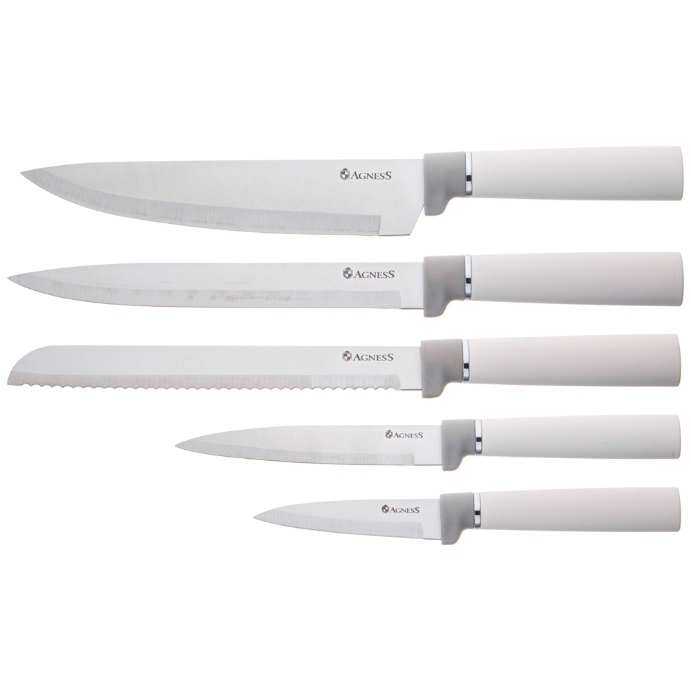 НАБОР AGNESS ИЗ 10ПР: 5 НОЖЕЙ, 4 ДОСКИ И ПОДСТАВКА, ЦВЕТ: СЕРЫЙ