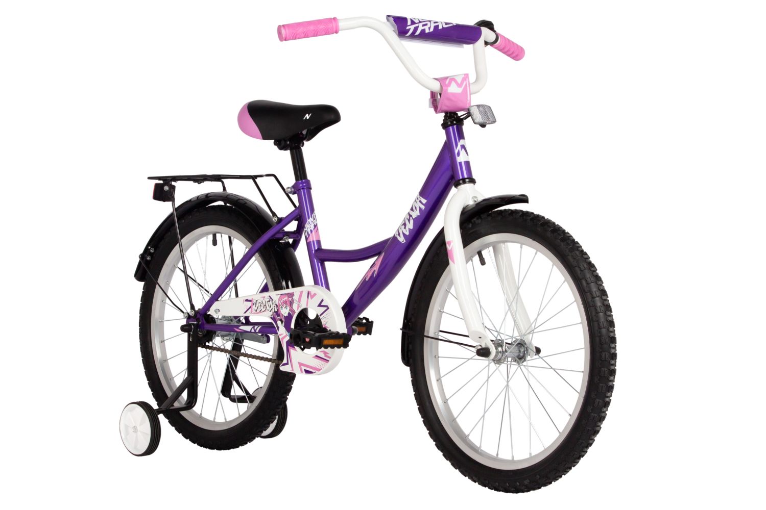 Велосипед NOVATRACK 20,  VECTOR, фиолетовый, тормоз нож., крылья и багажник чёрн., защита цепи