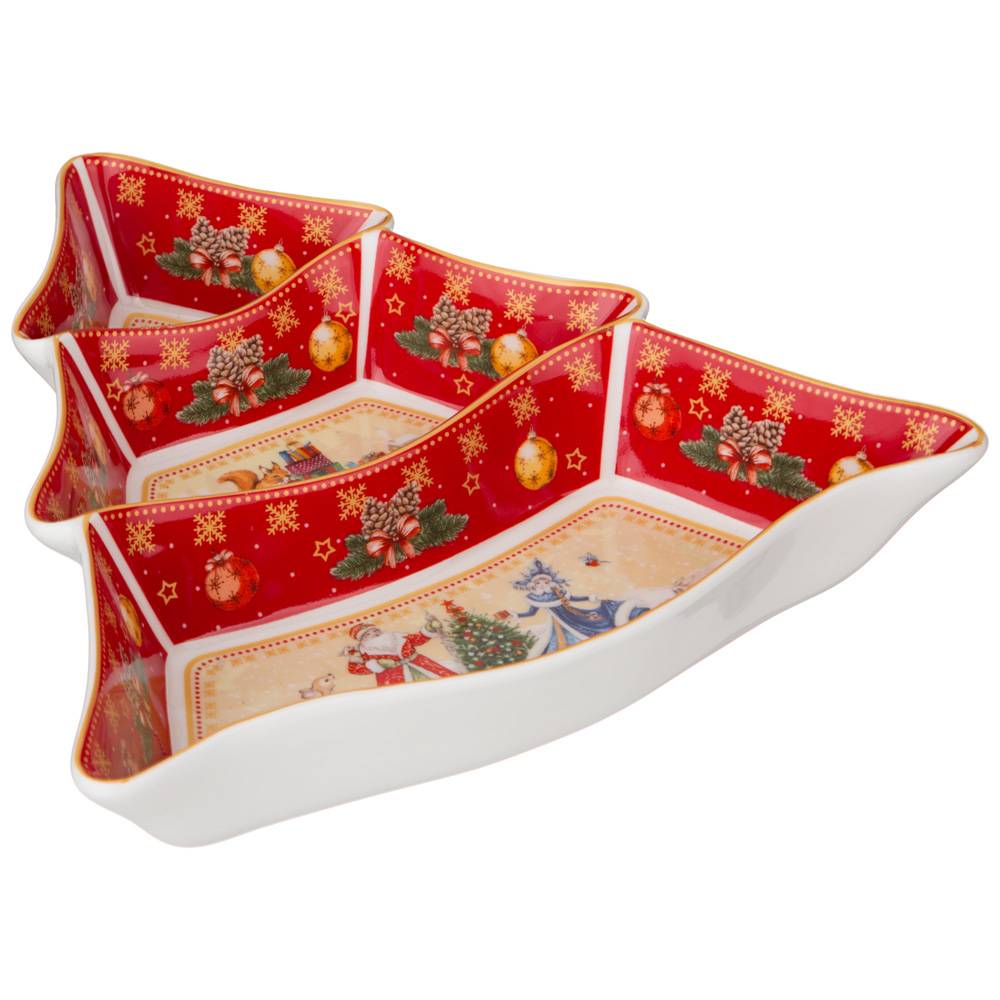 МЕНАЖНИЦА LEFARD, ДЕД МОРОЗ И СНЕГУРОЧКА, ЕЛКА 24Х24Х3 СМ КРАСНАЯ, КОР=12ШТ.