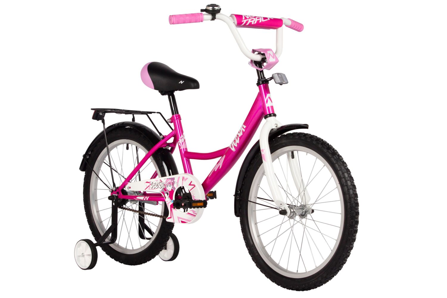 Велосипед NOVATRACK 20, VECTOR фуксия, тормоз нож, крылья, багажник, защита цепи