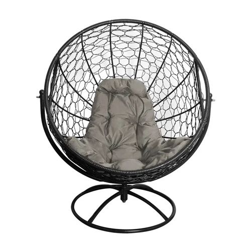 Вращающееся кресло ГАГАРИН с ротангом, чёрное, серая подушка