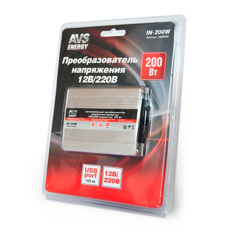 Преобразователь напряж. 12V/220V 200Вт IN-200W, 1/20
