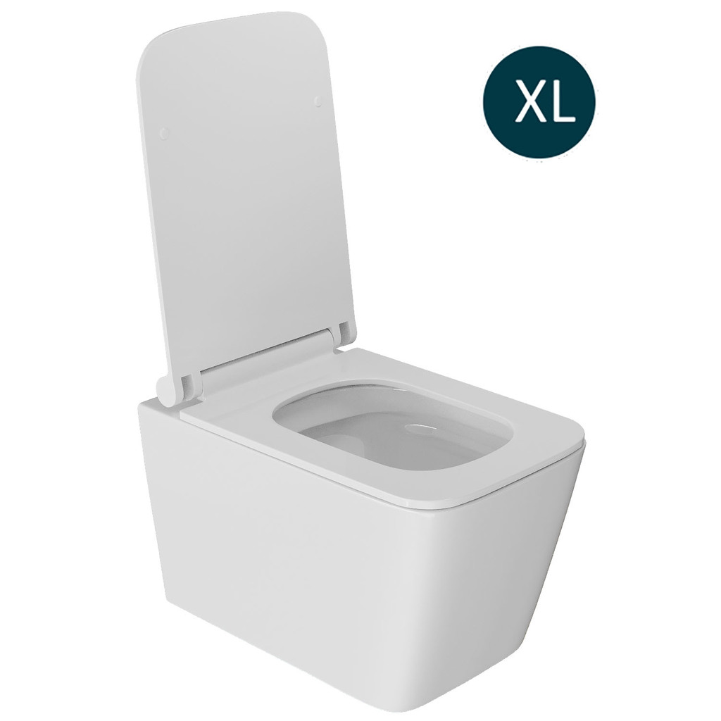 Унитаз подвесной безободковый WAVE LEON сид. дюропласт, м/л, быстр, БЕЛЫЙ глянец, XL