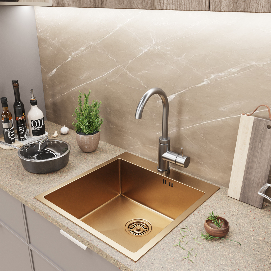 Мойка настол.монтаж 50х50, 3, 0 вып 3 1/2 MIXLINE PRO 20см с сифоном, бронза