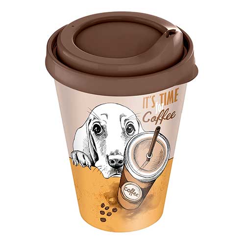 Стакан с крышкой 420 мл Homver 221133924/01, с декором, темно-коричневый