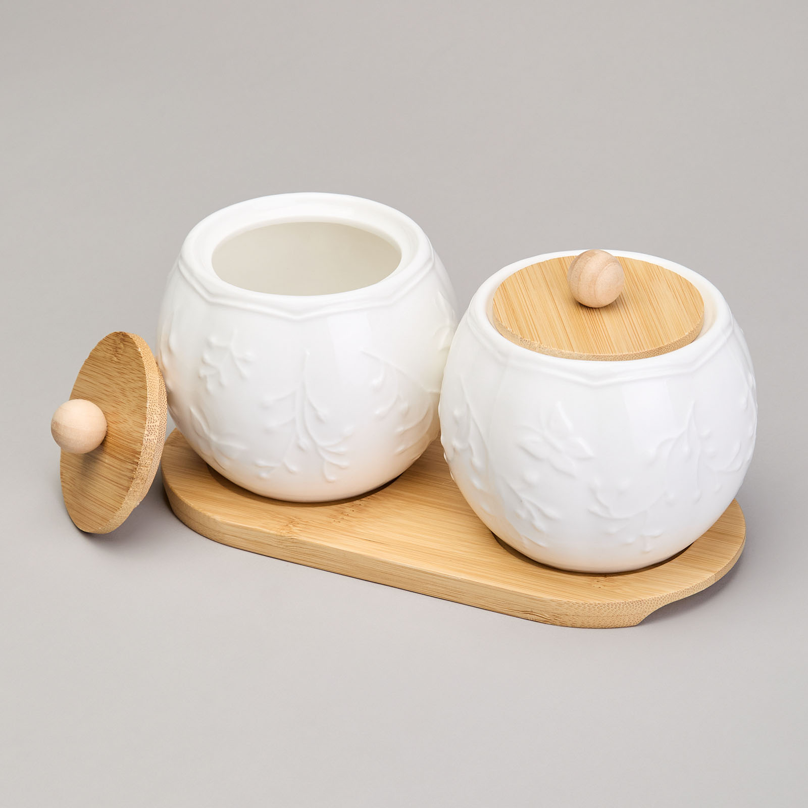 НАБОР САХАРНИЦ LEFARD, NATIVE, 2 ШТ. 10*10 СМ 300 МЛ НА ДЕРЕВ. ПОДСТАВКЕ