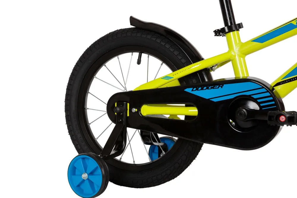 Велосипед NOVATRACK 16, DODGER алюм., зелёный, тормоз нож, короткие крылья, полная защита цепи