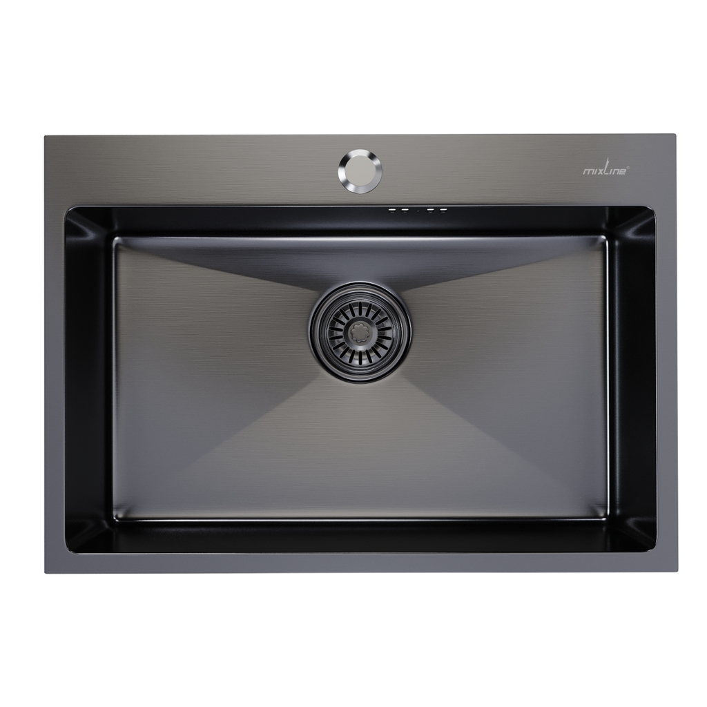 Мойка настол.монтаж 65х45, 3, 0 вып 3 1/2 MIXLINE PRO 22см с сифоном, черный графит