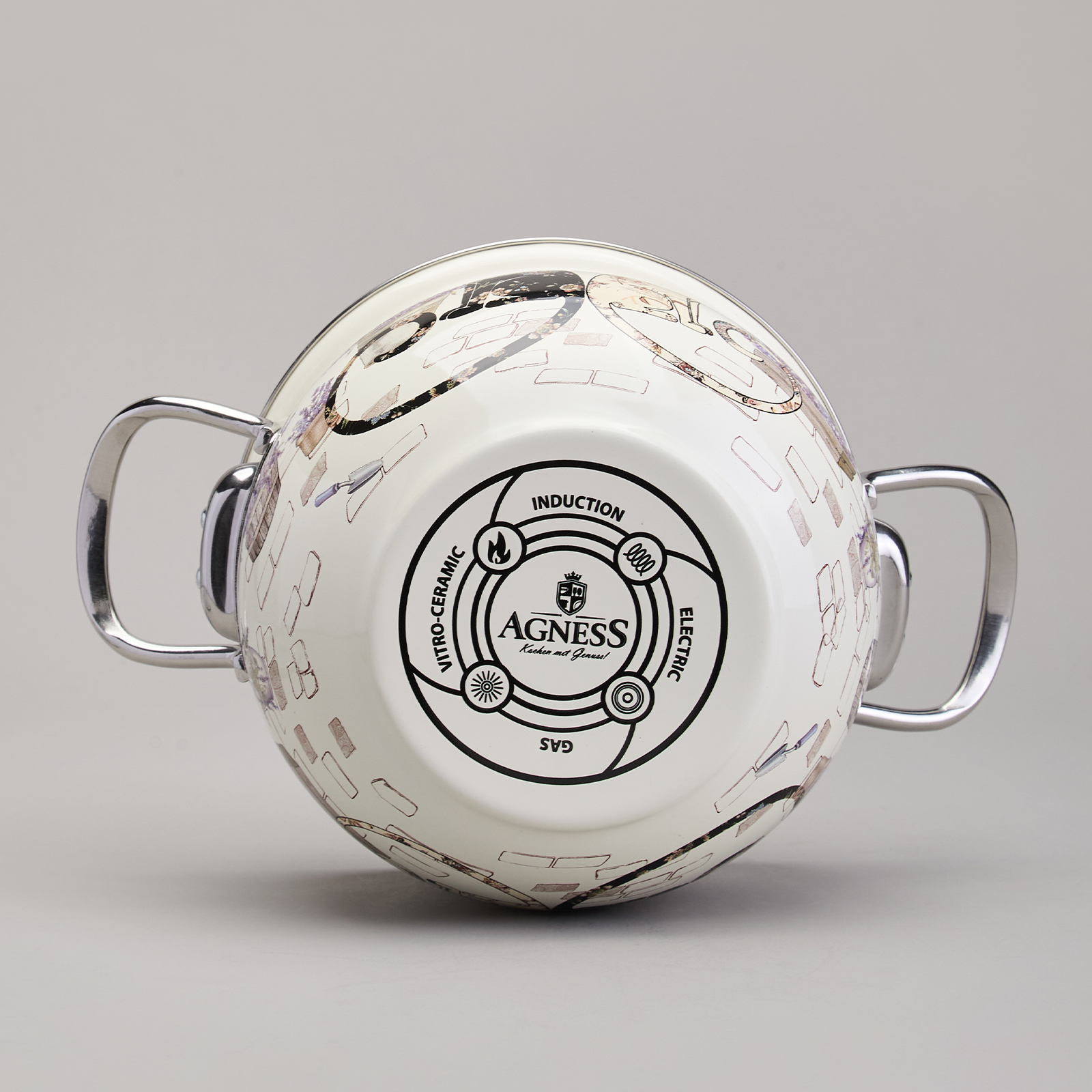 КАСТРЮЛЯ AGNESS ЭМАЛИРОВАННАЯ СО СТЕКЛЯННОЙ КРЫШКОЙ СЕРИЯ, LAVANDER CATS,  2, 0 Л ДИА. 18СМ