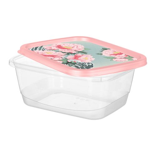 Контейнер для продуктов прямоугольный 0.85 л Homver 223151608/04 с декором Сад пионов розовый