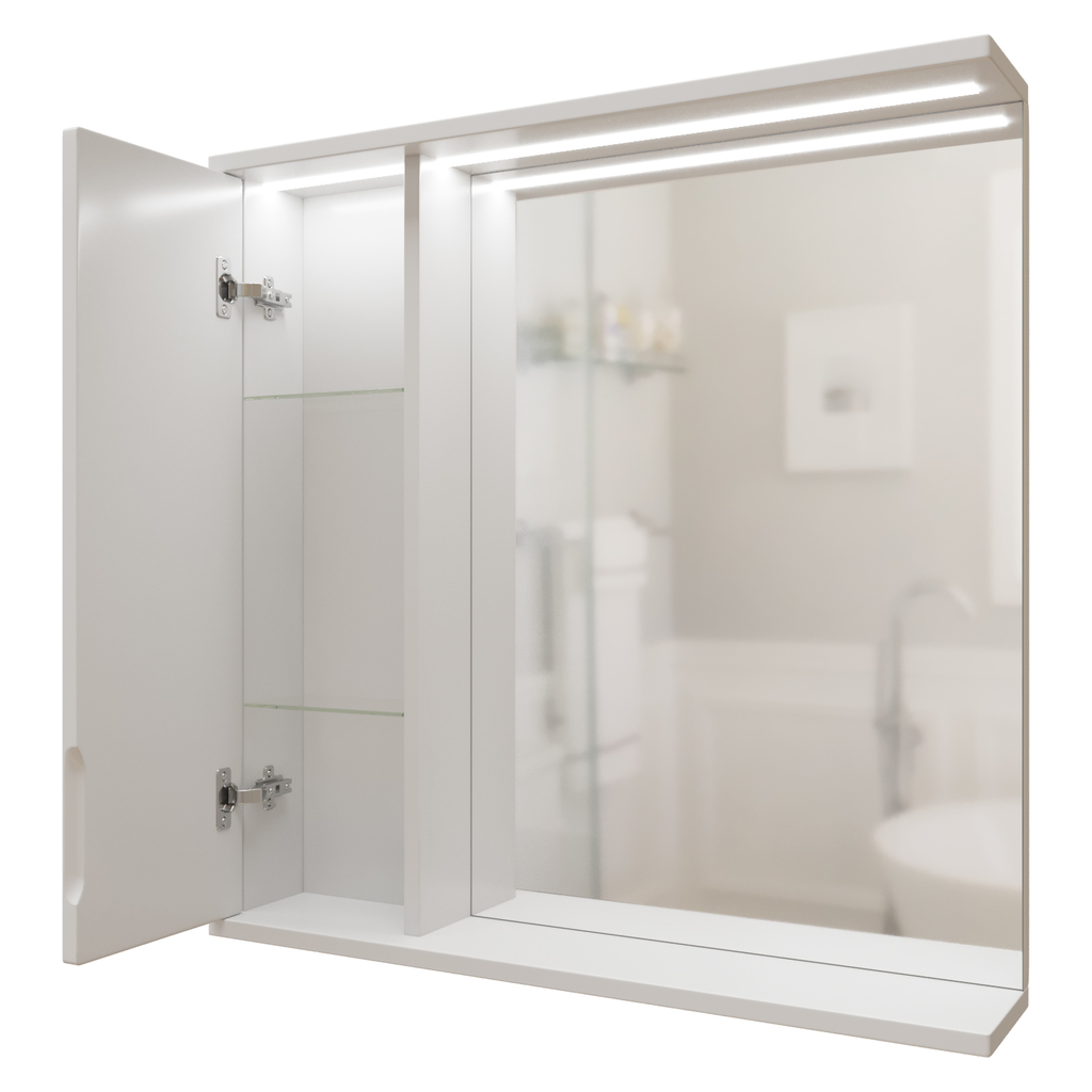 Зеркальный шкаф, Лайн-70, левый с подсветкой, ПВХ