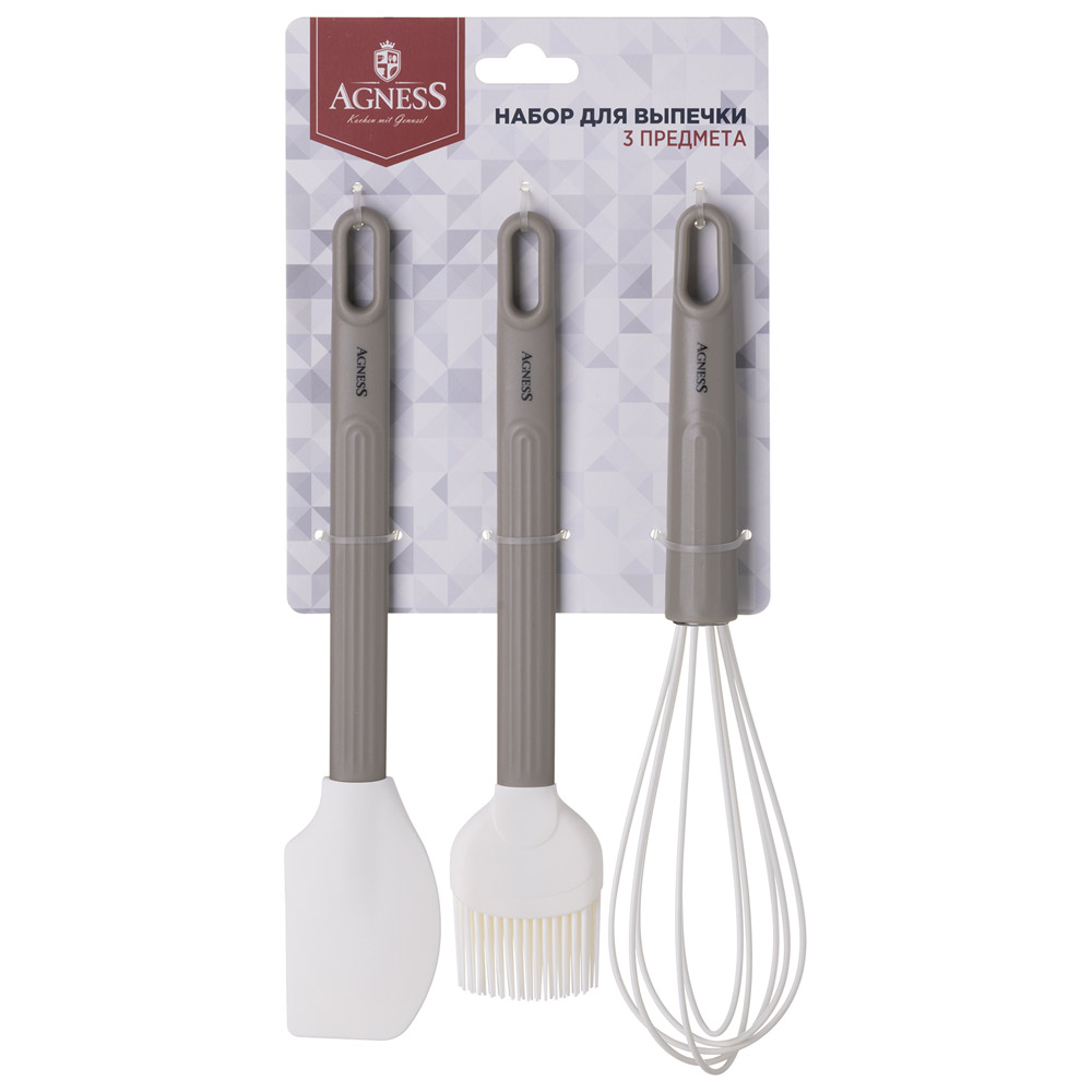 НАБОР: ВЕНЧИК, ЛОПАТКА, КИСТОЧКА AGNESS, 3 ПРЕДМЕТА