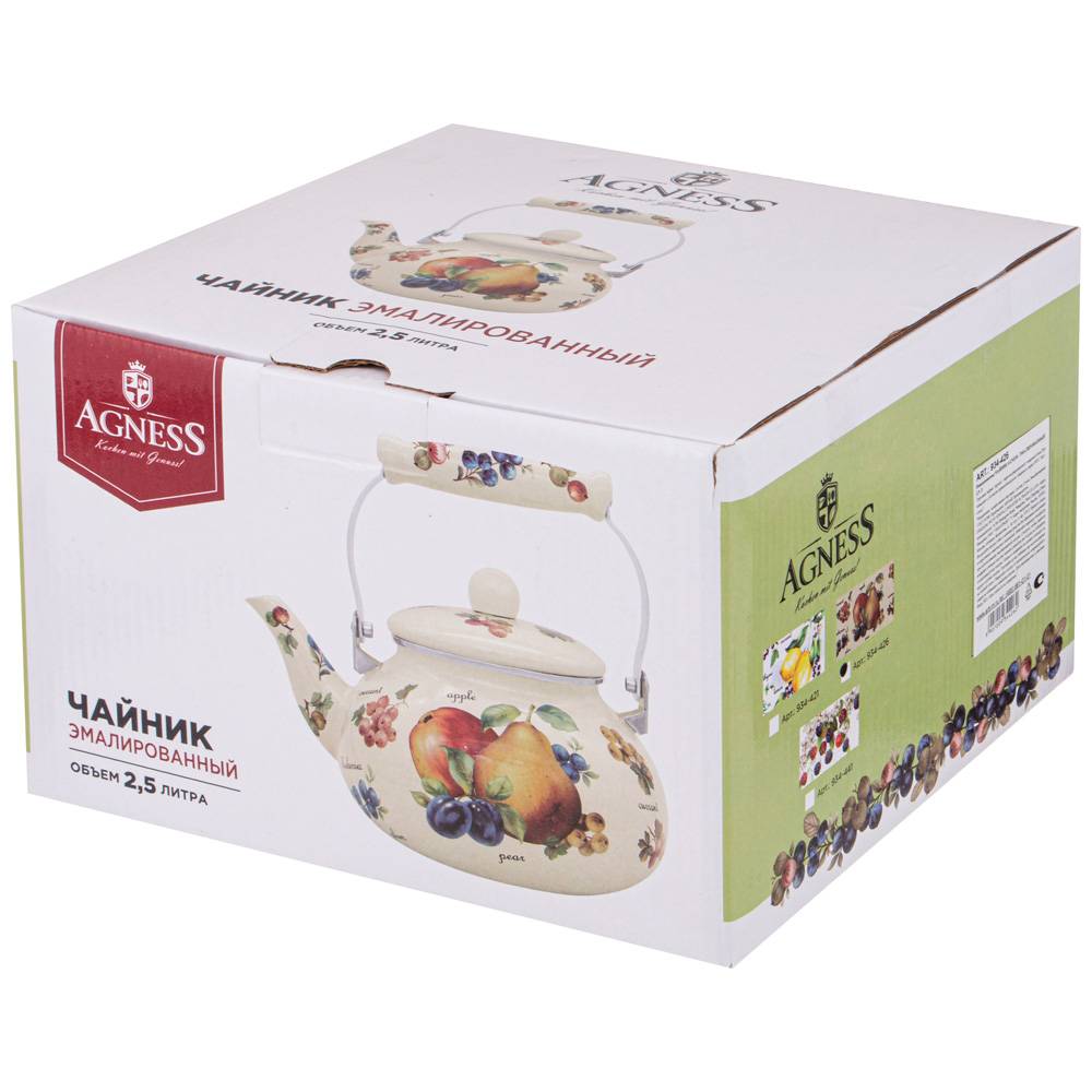 ЧАЙНИК AGNESS ЭМАЛИРОВАННЫЙ СЕРИЯ, ФРУКТЫ, 2, 5 Л