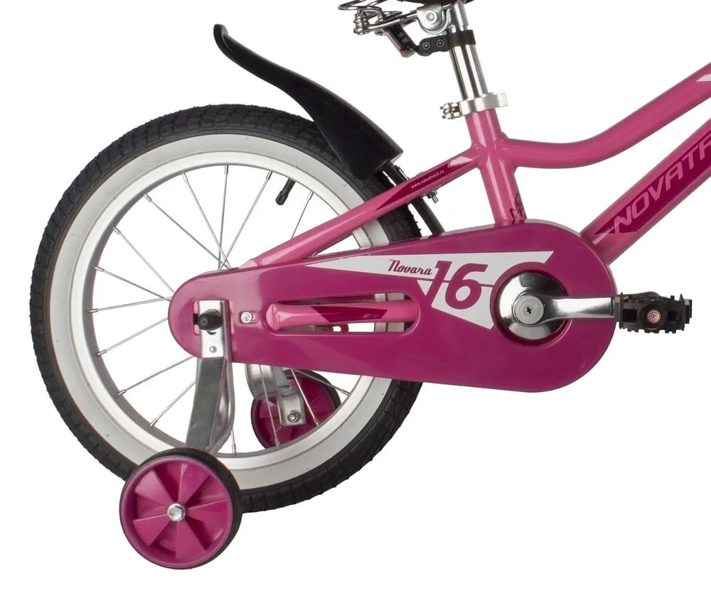 Велосипед NOVATRACK 16, NOVARA алюм., розовый, пер.руч., зад.нож. тормоз, короткие крылья, полная за