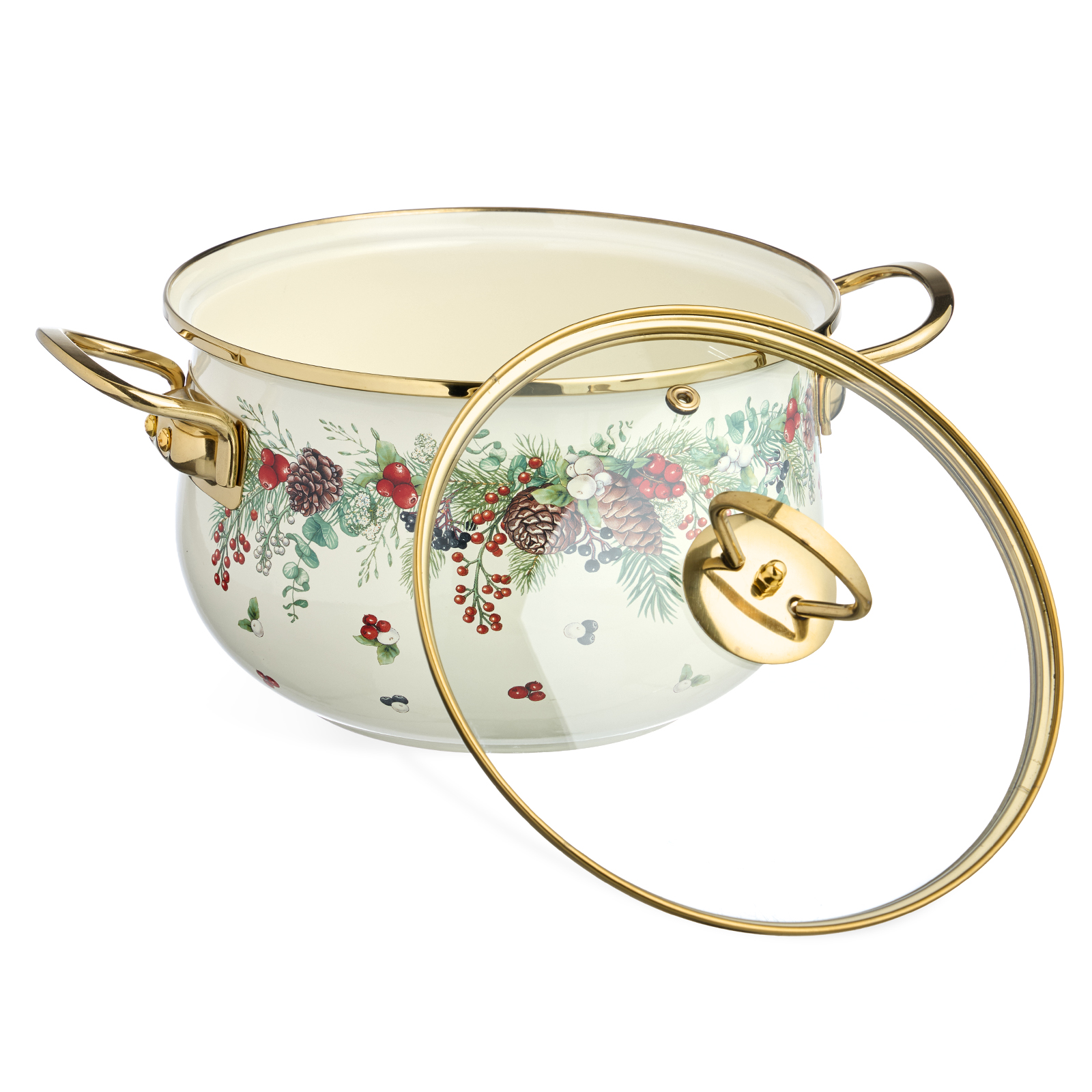 КАСТРЮЛЯ ЭМАЛИРОВАННАЯ AGNESS СО СТЕКЛЯННОЙ КРЫШКОЙ СЕРИЯ, CELEBRATION,  3.6 Л, 22*13 СМ