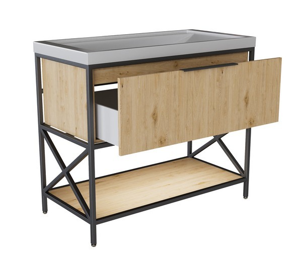 Тумба д/ванной, БРУКЛИН-100,  ОТДЕЛЬНО ПРИОБРЕТАЕТСЯ РАКОВИНА Дуб Бунратти под раковину Фостер 100, Kirovit ЛОФТ, ЛДСП, раковина в комплект не входит