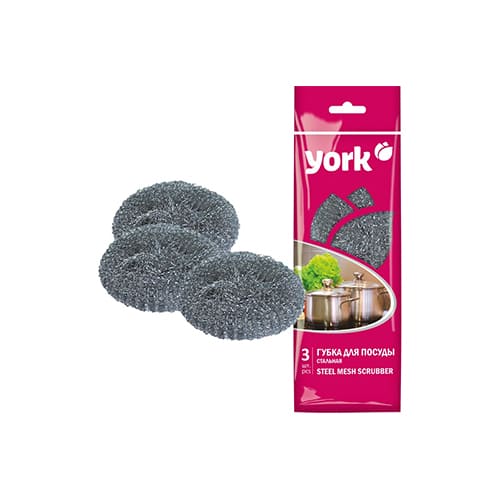 Губка для посуды металл 3шт YORK, 1/80
