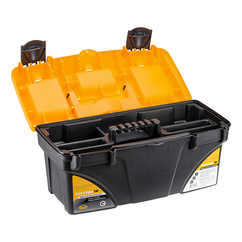 Ящик для инструмента 16 ТИТАН 16, с секциями, черный с желтым, 1/4
