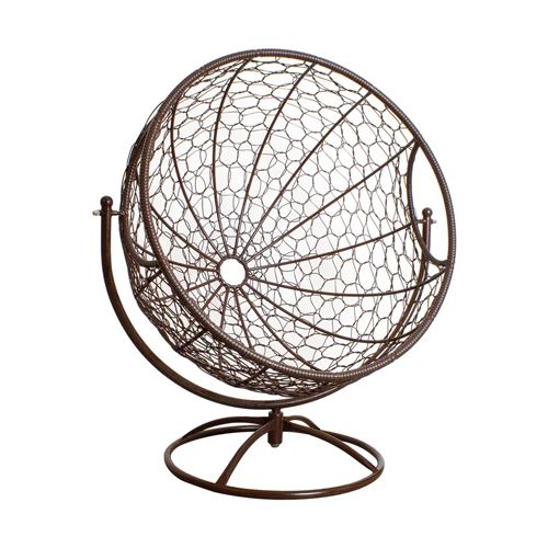 Вращающееся кресло ГАГАРИН с ротангом, коричневое, зелёная подушка