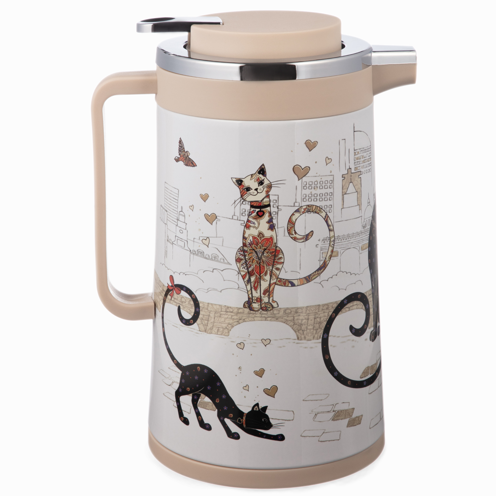 ТЕРМОС СО СТЕКЛЯННОЙ КОЛБОЙ, 950 МЛ, КРЫШКА С КЛАПАНОМ, СЕРИЯ, ПАРИЖСКИЕ КОТЫ,