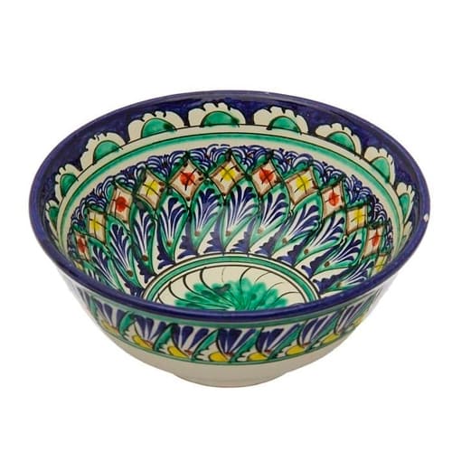 Тарелка КОСА 15,5см синяя средняя h-8 см. , ручная роспись, Риштанская керамика Узбекистан, 1/50