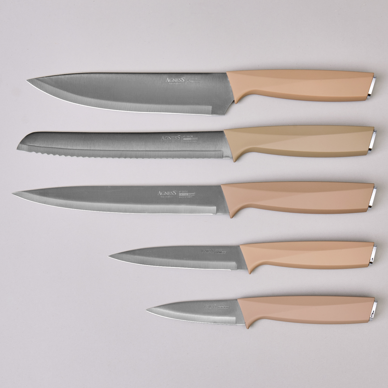 НАБОР НОЖЕЙ AGNESS НА ПЛАСТИКОВОЙ ПОДСТАВКЕ, 6 ПРЕДМЕТОВ