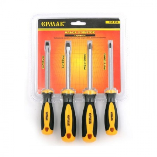 Набор отверток 4 шт ЕРМАК, PH1, PH2X100; SL5, SL6X100, , , 9986, 1/40