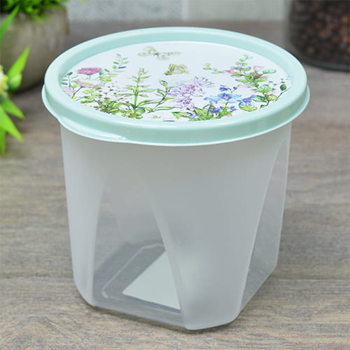 Контейнер для продуктов круглый 1 л Homver 223110717/01, с декором Цветущий луг светло-зеленый