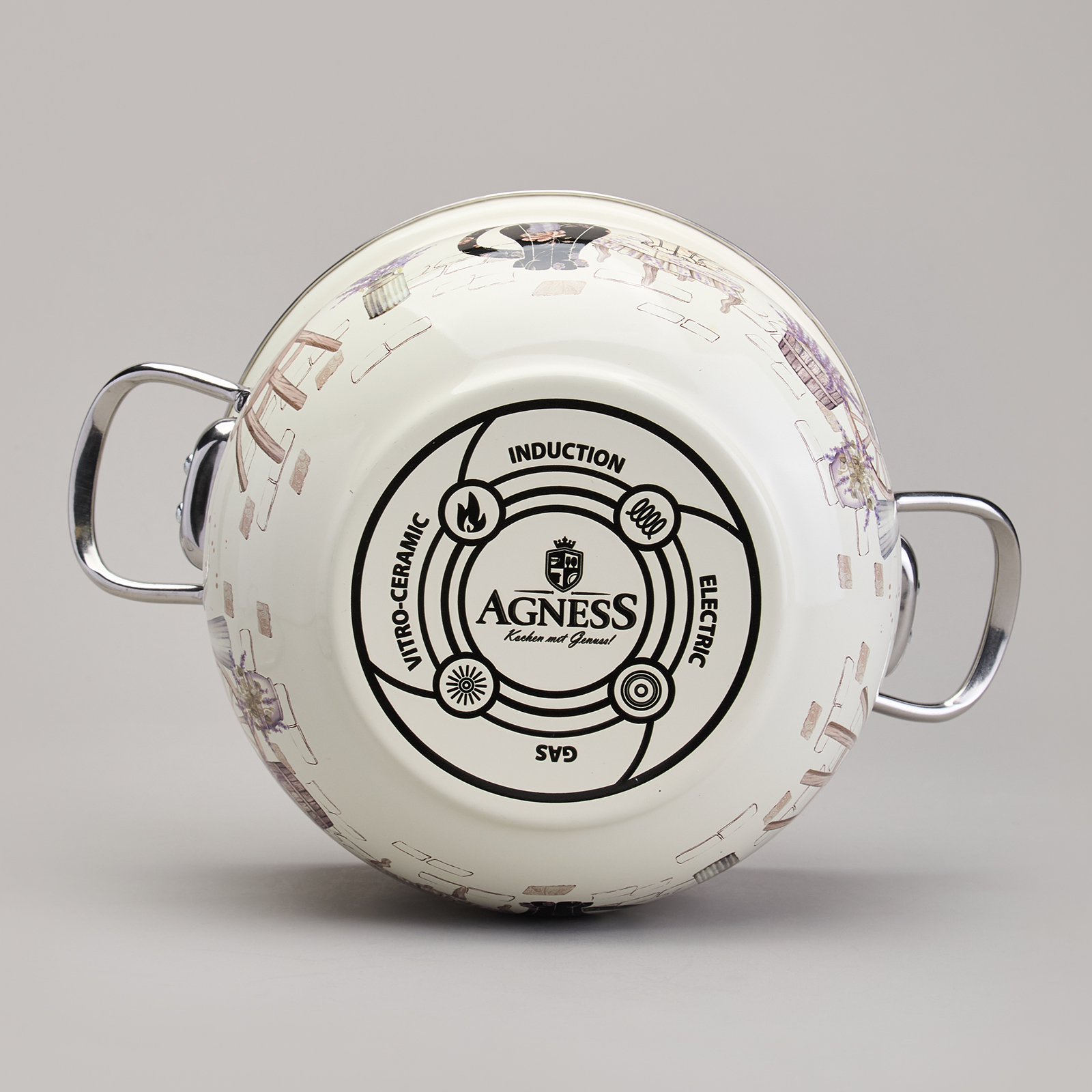 КАСТРЮЛЯ AGNESS ЭМАЛИРОВАННАЯ СО СТЕКЛЯННОЙ КРЫШКОЙ СЕРИЯ, LAVANDER CATS,  3, 8 Л ДИА. 22СМ