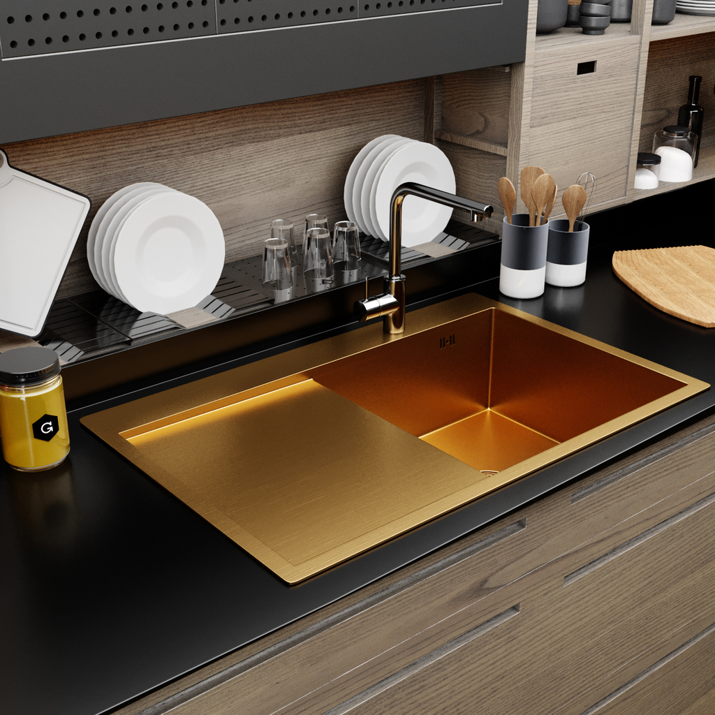 Мойка настол.монтаж 78х50, 3, 0 прав. вып 3 1/2 MIXLINE PRO 20см с сифоном, золото