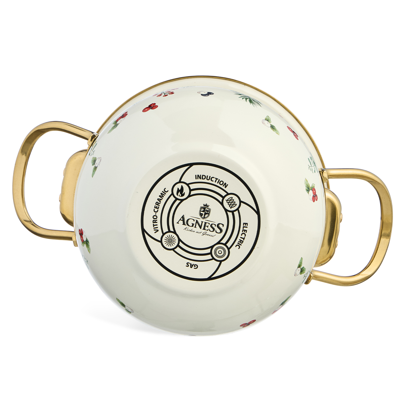 КАСТРЮЛЯ ЭМАЛИРОВАННАЯ AGNESS СО СТЕКЛЯННОЙ КРЫШКОЙ СЕРИЯ, CELEBRATION,  1.5 Л, 16*10 СМ