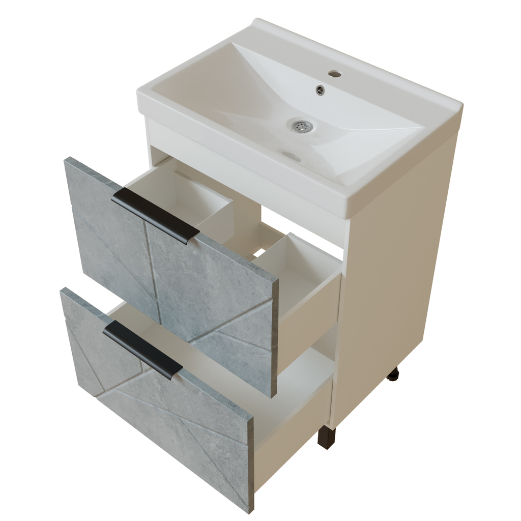 Тумба д/ванной, Гранд-60,  ОТДЕЛЬНО ПРИОБРЕТАЕТСЯ РАКОВИНА Бетон под раковину Fest-60, Sanita Lux, ПВХ, раковина в комплект не входит