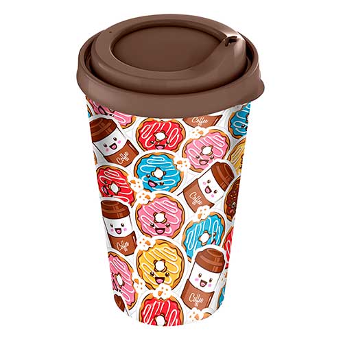 Стакан с крышкой 550 мл Homver 221134224/01, с декором, темно-коричневый