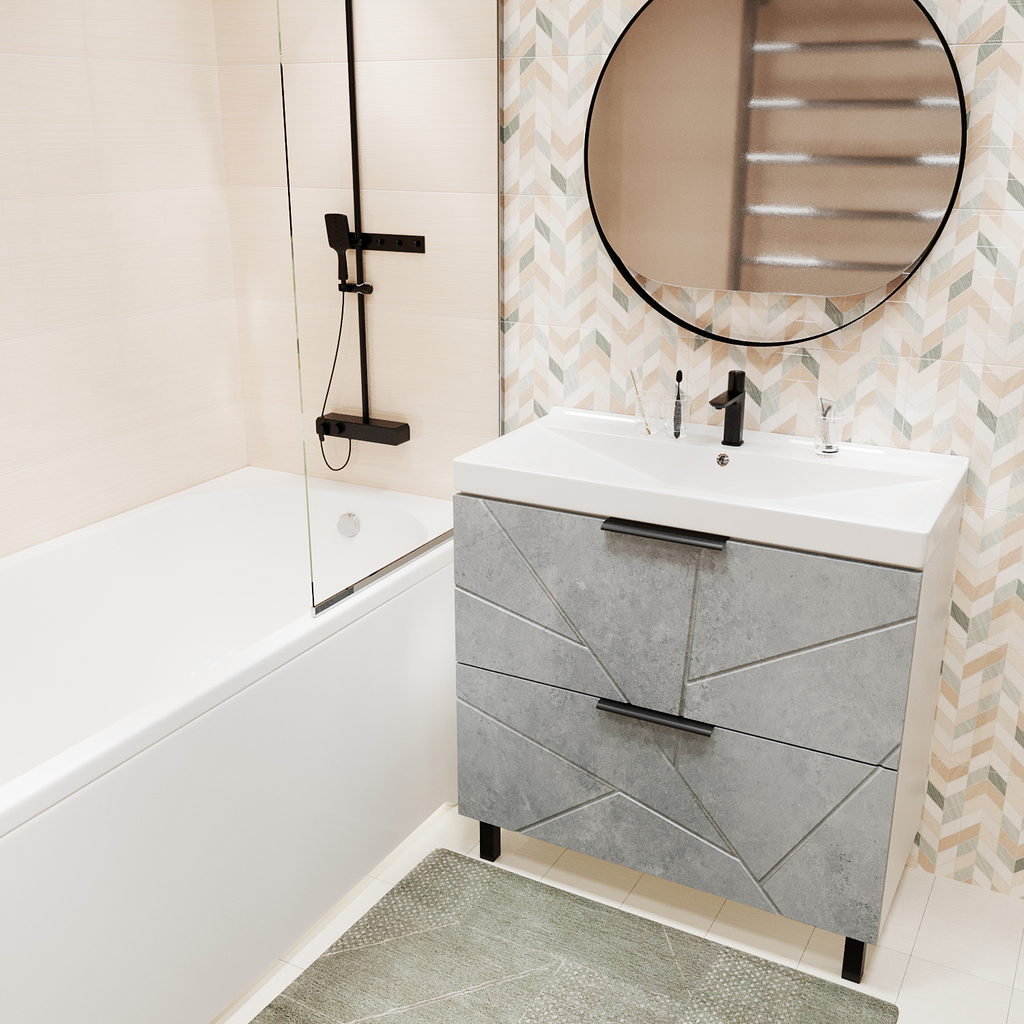 Тумба д/ванной, Гранд-80,  ОТДЕЛЬНО ПРИОБРЕТАЕТСЯ РАКОВИНА Бетон под раковину Fest-80, Sanita Lux, ПВХ, раковина в комплект не входит