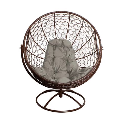 Вращающееся кресло ГАГАРИН с ротангом, коричневое, серая подушка