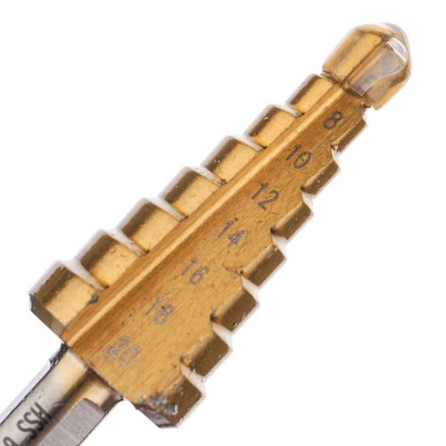 Сверло по металлу ступенчатое 6-20мм 8 ст. SPETSTEXNIK Premium P6M5, цилиндрич. хвостовик, 1/