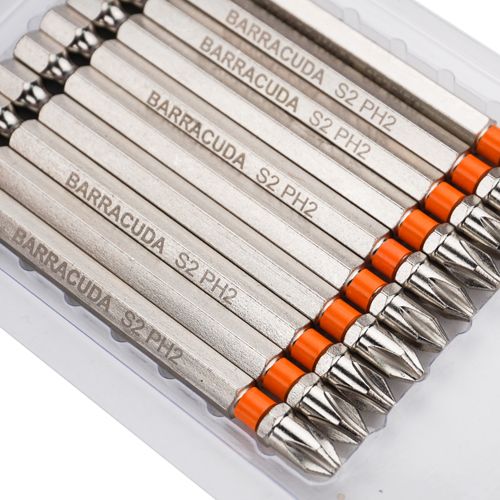 Биты PH2 90мм Барракуда сталь S2 магнитный наконечник, цена за 10шт, черные, 1/20/100